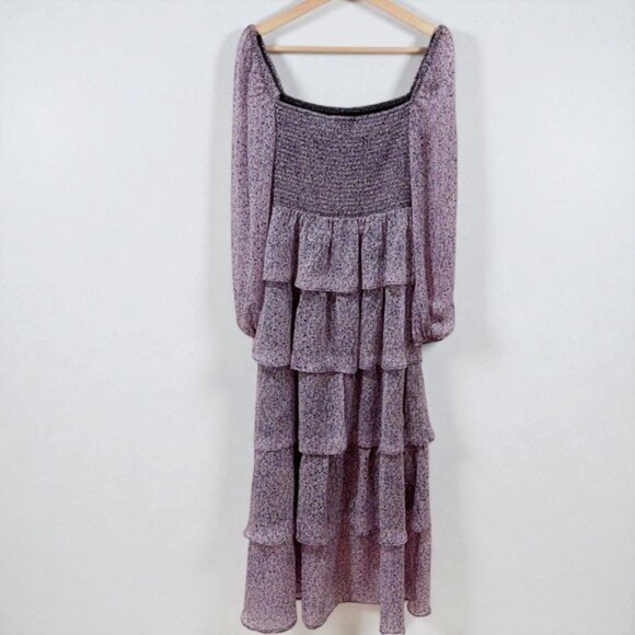 NWT Jacquie The Label Claire Smocked Tiered Maxi Dress Purple Multi - Picture 2 of 6